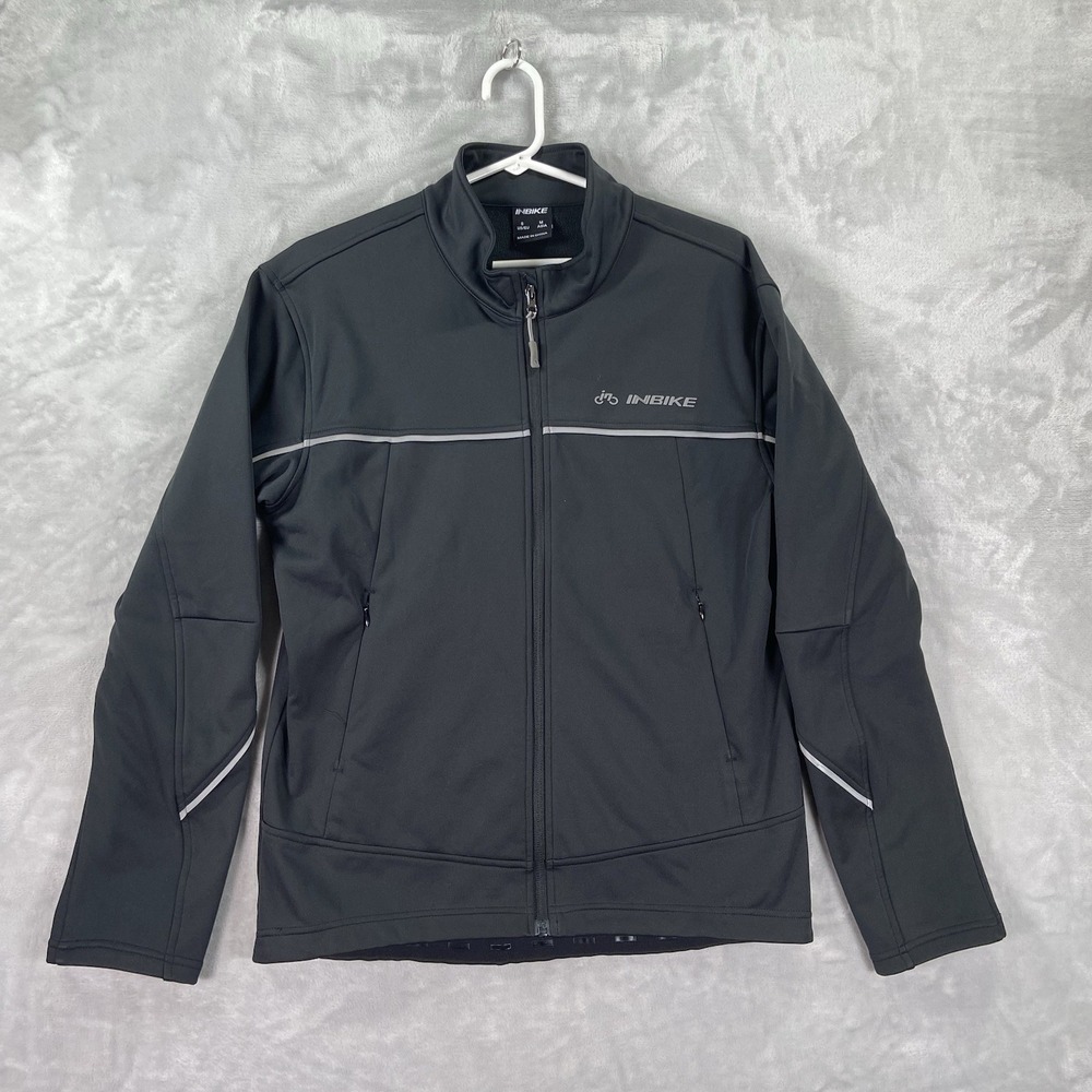 INBIKE Cycling Jacket Mens Small Windproof Full Zip Black Fleece Lined Outdoor